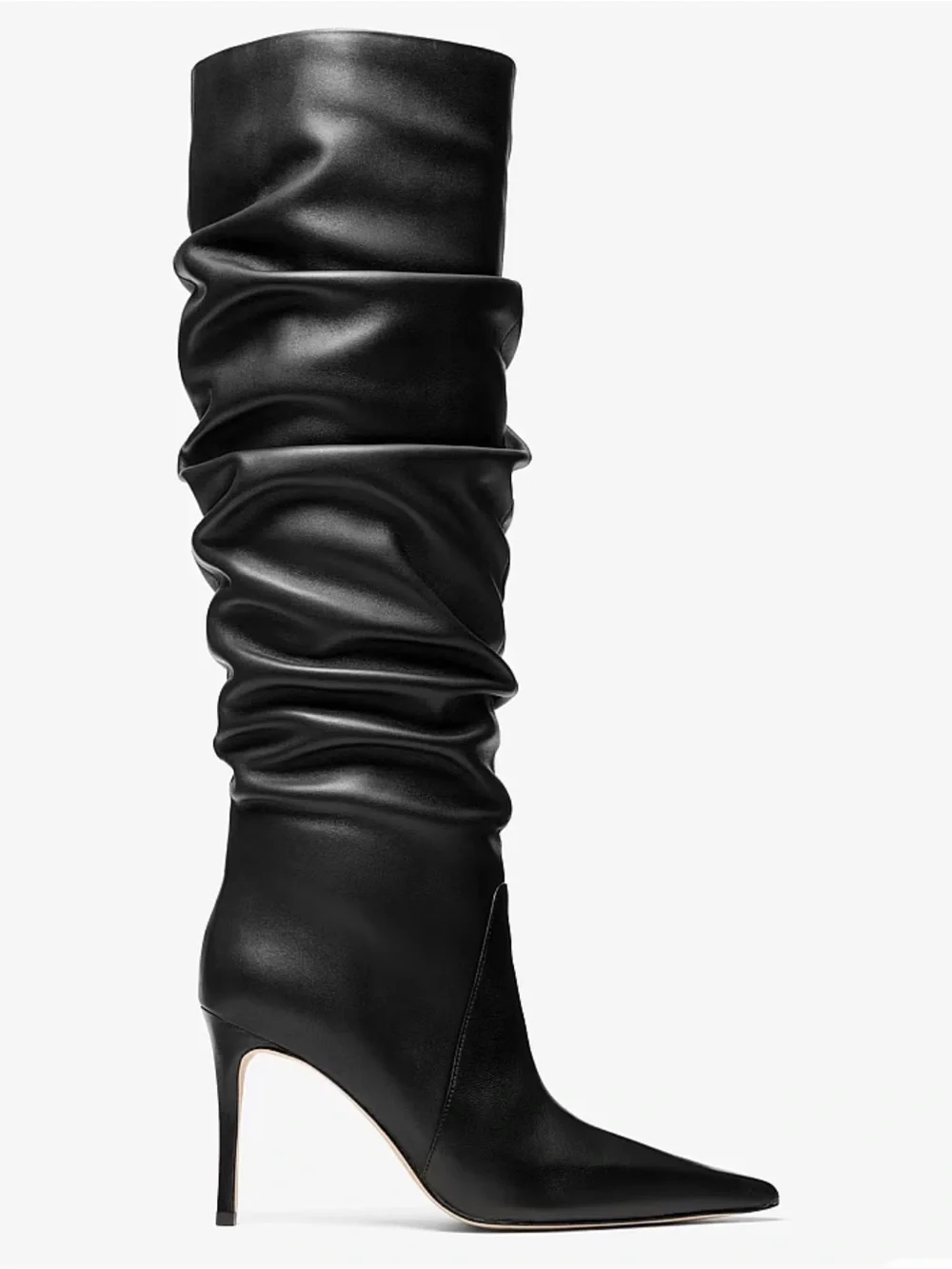 Michael Kors Black Slouchy Knee-High Pointed-Toe Stiletto Dawn Leather Boots